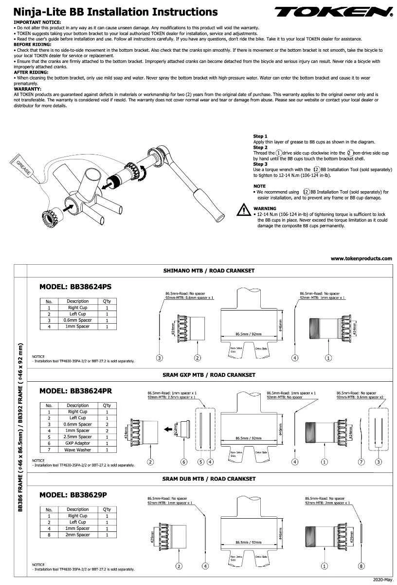 Krankboks TOKEN Ninja-Lite PF30 GXP - BB38624PR 4 Krankboks TOKEN Ninja-Lite PF30 GXP - BB38624PR - Billede 2